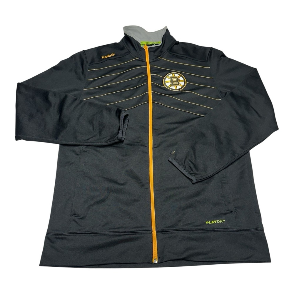 Reebok Boston Bruins Jacket Mens Sz L Black Center Ice Collection NHL Full Zip